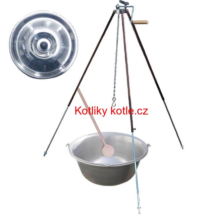 Nerezový kotlík 30 L (1,5 mm) + teleskopická trojnožka s pojistnou kladkou + poklice
