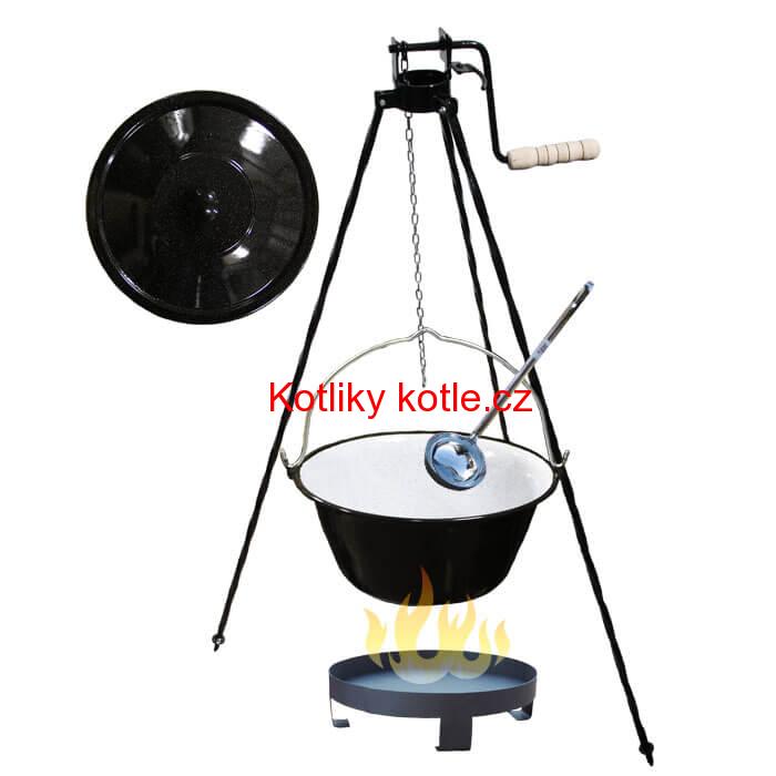 Smaltovaný kotlík 16 L (1,2 mm) + Ohniště + stojan s kladkou VAR