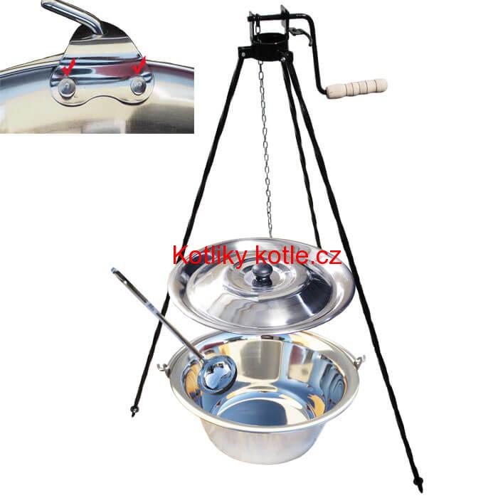 Nerezový kotlík 20 L (0,8 mm) s nýty + stojan s kladkou VAR