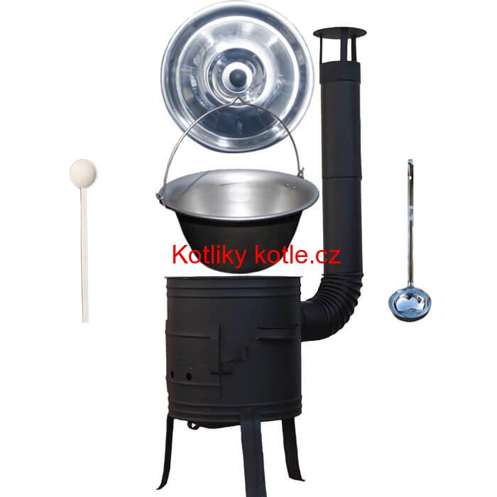 Nerezový kotlík 10 L (1,5 mm) + nízká žáruvzdorná kotlina 33 cm PLUS 700 + vařečka a naběračka