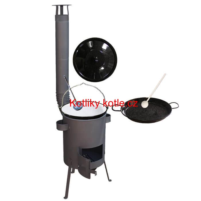 Smaltovaný kotlík 20 L + Paella smaltovaná pánev 46 cm + žáruvzdorná kotlina 42 PLUS 600 4 MM