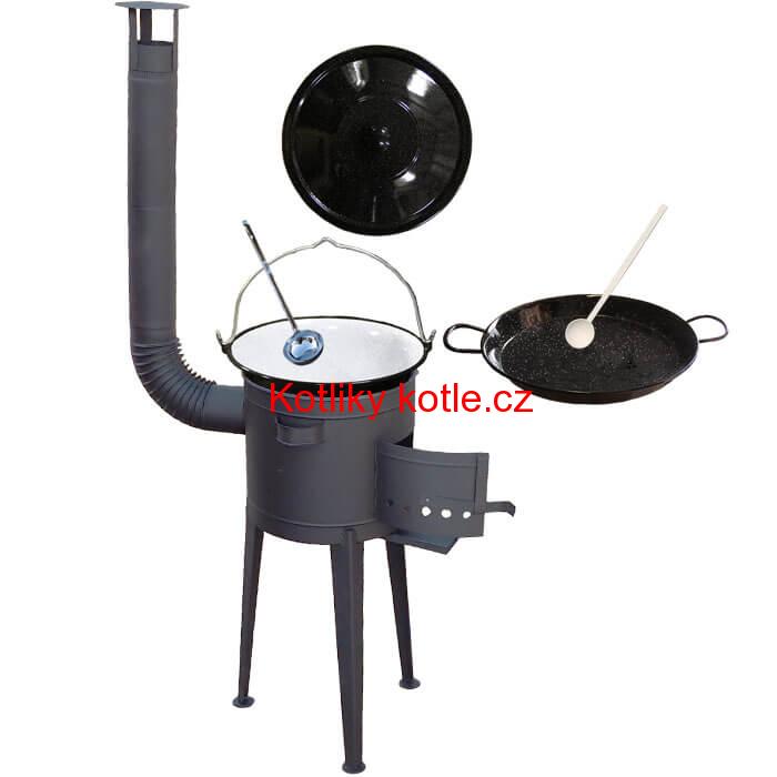 Smaltovaný kotlík 20 L (1,2 mm) + Paella smaltovaná pánev 46 cm + žáruvzdorná vysoká kotlina 42 PLUS 600