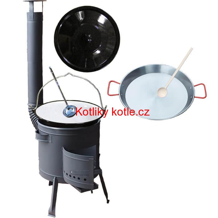 Smaltovaný kotlík 16 L + Paella ocelová pánev 42 cm + žáruvzdorná nízká kotlina 39 PLUS 600