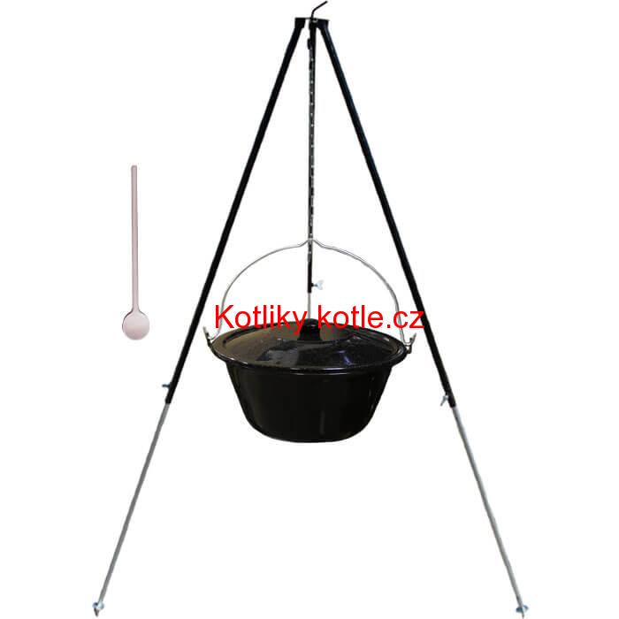 Smaltovaný kotlík 40 L + poklice + teleskopicka trojnožka 1,7 m