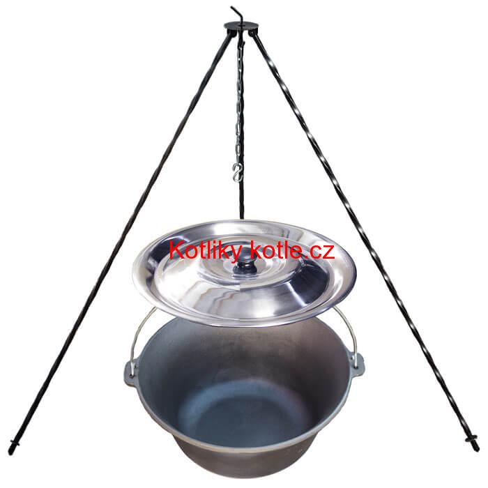 Litinový kotlík 7,2 L + poklice + trojnožka 1,2 m