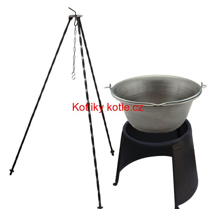 Železný kotlík 20 L (0,75 mm) + chránič plamene 43 cm  + trojnožka 1,2 m