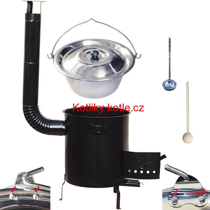 Nerezový kotlík 30 L (0,8 mm) zesílený s nýty + hrubostěnná (1,5 mm) kovová kotlina 45 STRONG