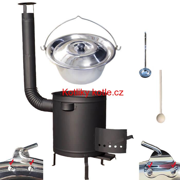 Nerezový kotlík 15 L (0,8 mm) zesílený s nýty + silnostěnná (1,5 mm) žáruvzdorná kotlina 36 PLUS 600