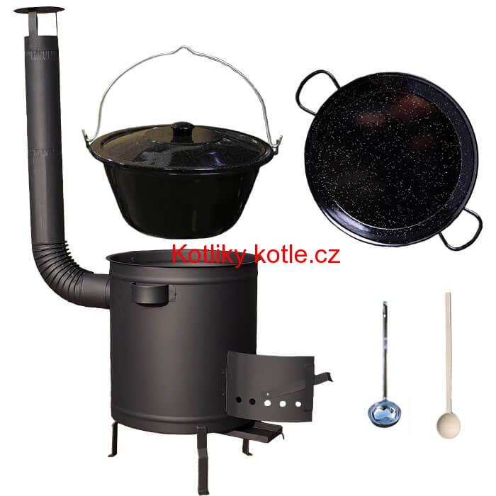 Smaltovaný kotlík 13 L (1,2 mm) + Paella pánev 38 cm + silnostěnná (1,5 mm) žáruvzdorná kotlina (1,5 mm) 36 PLUS 600