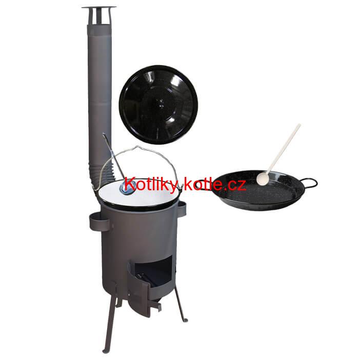 Smaltovaný kotlík 13 L + Paella pánev 38 cm + žáruvzdorná kotlina 36 PLUS 600 4 MM