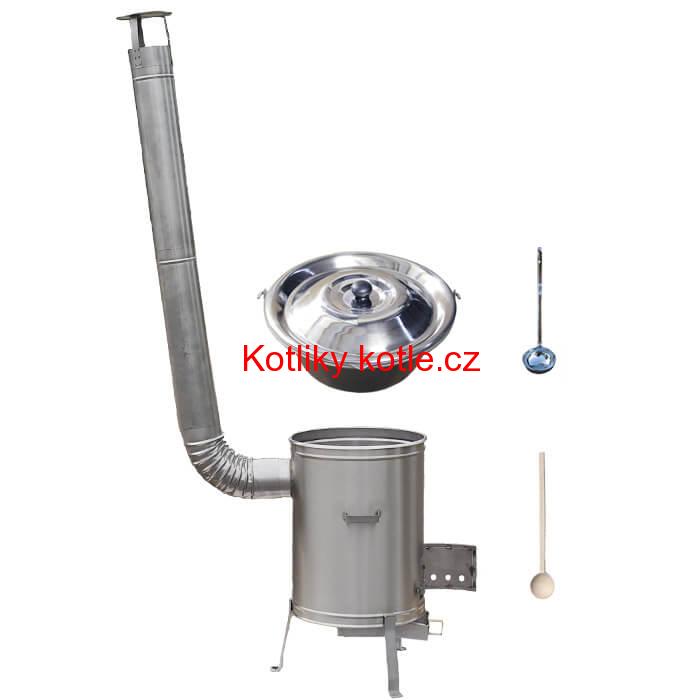 Nerezový kotlík 30 L (1,5 mm) + nerezová kotlina 45 cm LUX + vařečka a naběračka