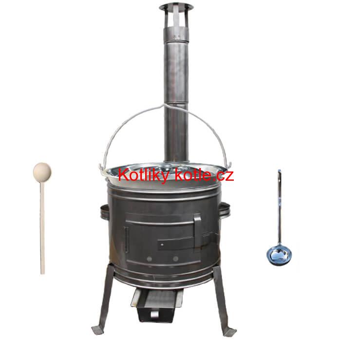 Nerezový kotlík 30 L (1,5 mm) + nerezová kotlina 42 cm TOPLUX + vařečka a naběračka