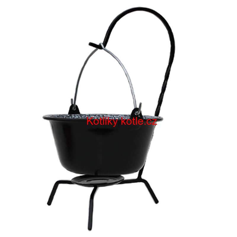 Servírovací kotlík na guláš smaltovaný černý 0,8 l + stojánek