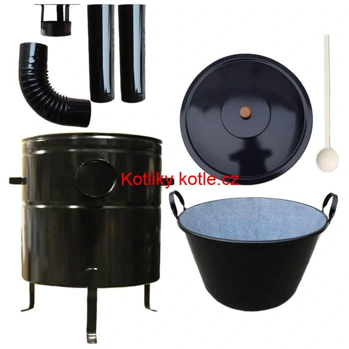 Zabijačkový smaltovaný kotel 80 L + kovová kotlina 58 cm + kouřovod