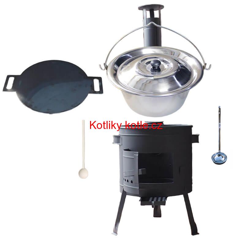 Nerezový kotlík 14 L (0,8 mm) INOX + železná pánev 38 cm UNI + kotlina 36 cm PLUS 600