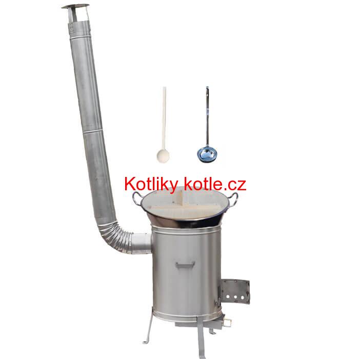 Zabijačkový nerezový kotel 100 L + nerezová kotlina 60 cm + vařečka a naběračka
