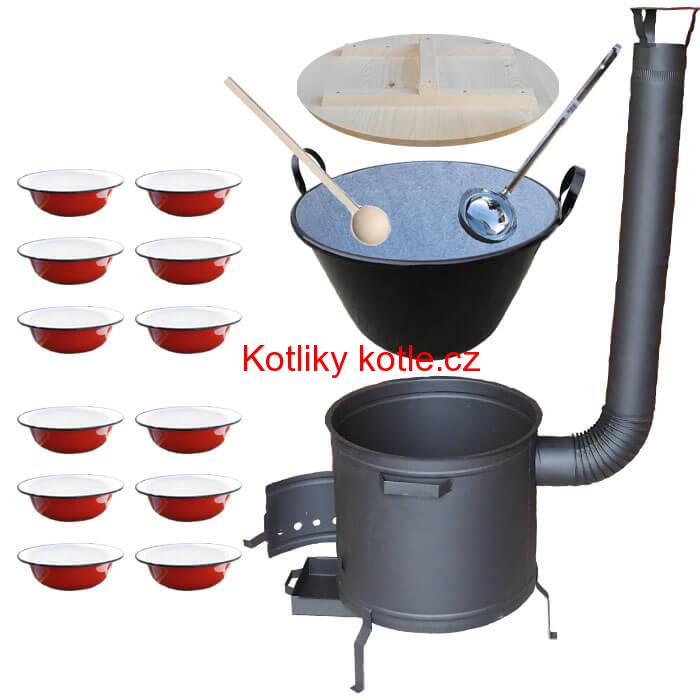 Smaltovaný kotel 100 L + smaltované talíře 12 ks + vařečka a naběračka BIG PARTY PLUS 600