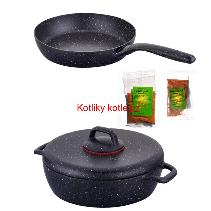 Hrnec s poklicí + pánev + pepř Classic Plus Volkanit