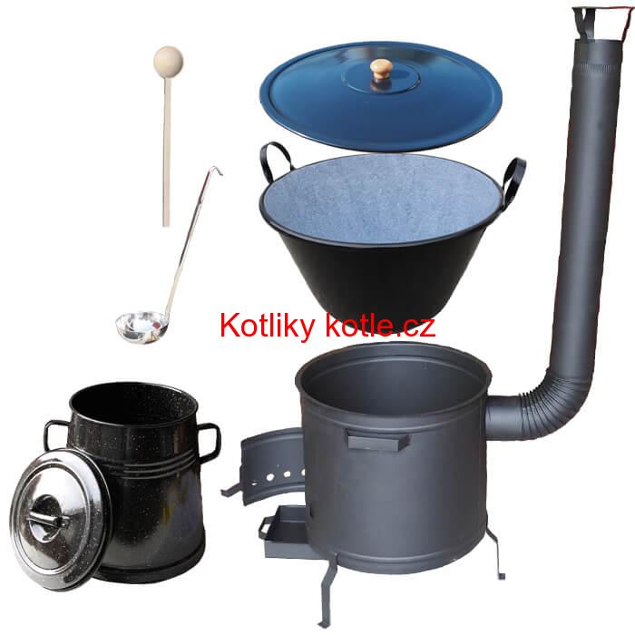 Smaltovaný kotel 60 L + žáruvzdorná kotlina 53 cm PLUS 600 + Nádoba na sádlo 10 L