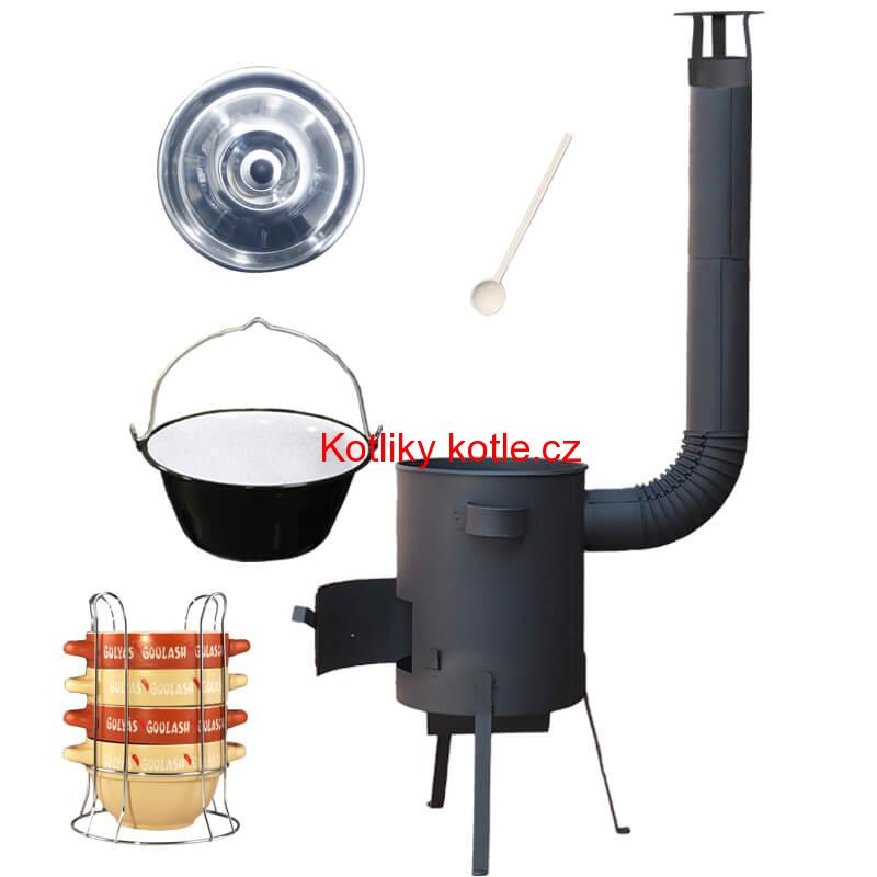 Smaltovaný kotlík 22 L (1,2 mm) + misky na guláš 4 ks + žáruvzdorná kotlina 42 PLUS 600 4 MM