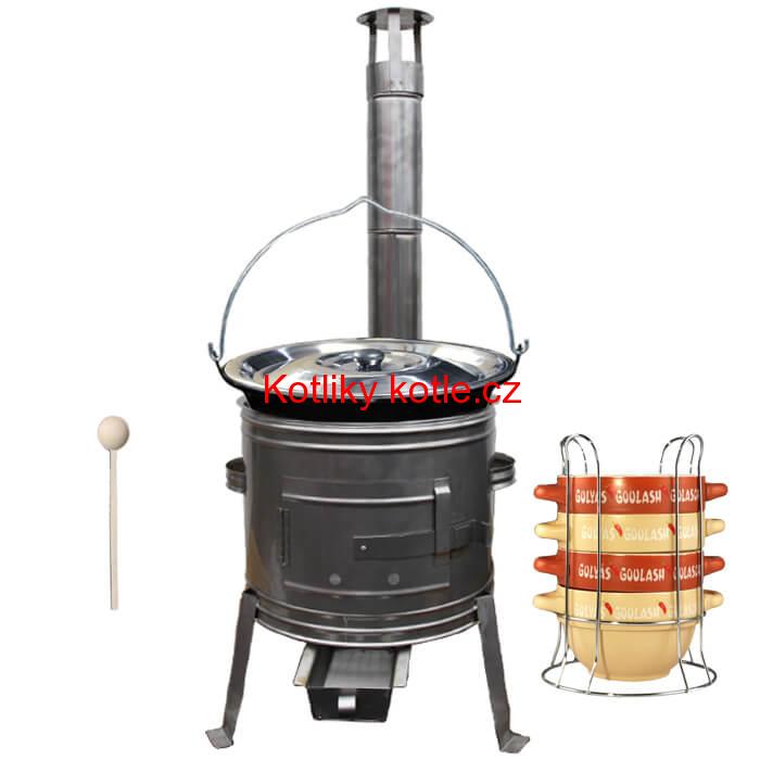 Smaltovaný kotlík 22 L (1,2 mm) + misky na guláš 4 ks + nerezová kotlina 42 cm TOPLUX