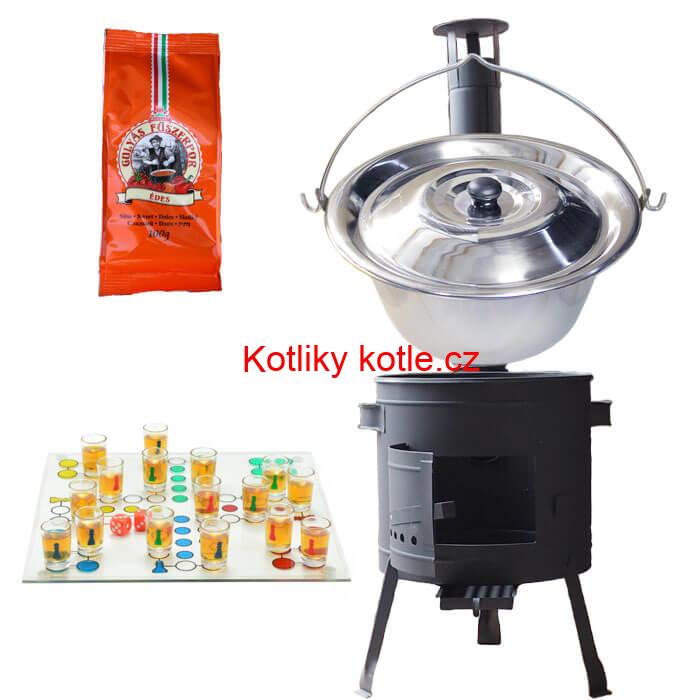 Nerezový kotlík 22 L (0,8 mm) + pepř + člověče pi už + nízká žáruvzdorná kotlina 42 PLUS 600