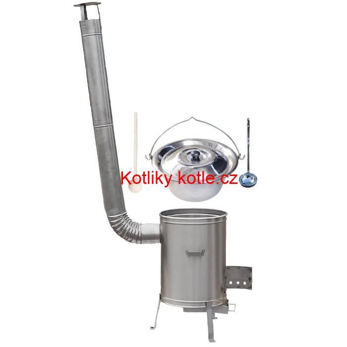 Nerezový kotlík 20 L (1,2 mm) + nerezová kotlina 42 cm + vařečka a naběračka LUX