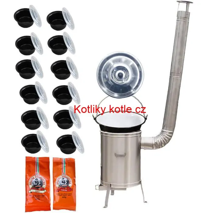 Smaltovaný kotlík 22 L (1,2 mm) + nerezová kotlina 42 cm LUX + misky 12 ks + 2 x pepř na guláš 100 g