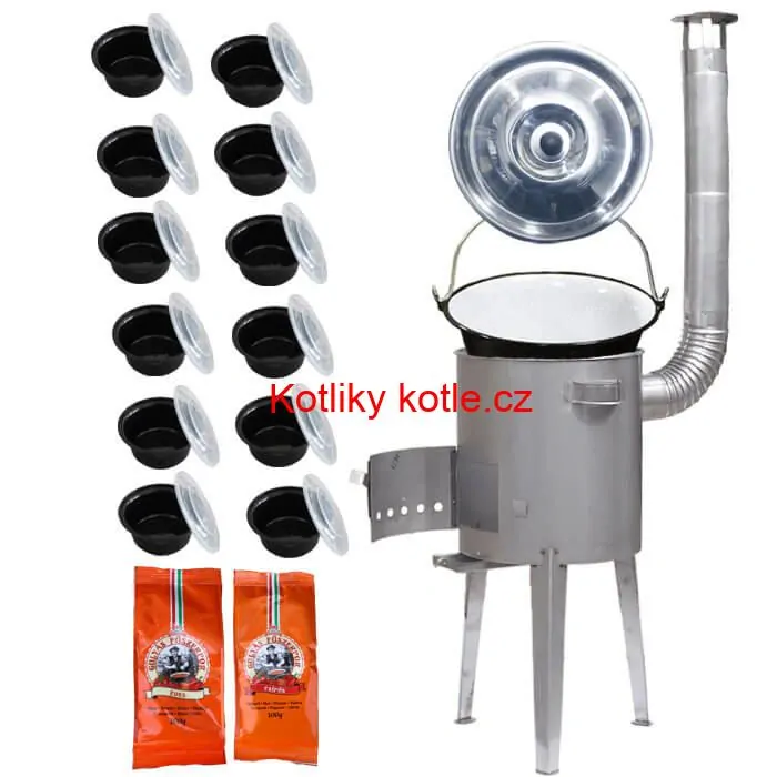 Smaltovaný kotlík 22 L (1,2 mm) + nerezová kotlina 42 cm LUXUS + misky 12 ks + 2 x pepř na guláš 100 g