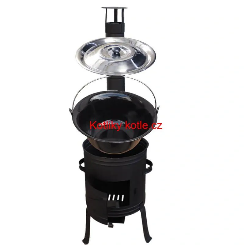 Smaltovaný kotlík 11 L BLACK + nerezová poklice INOX + žáruvzdorná kotlina 33 cm Plus 700