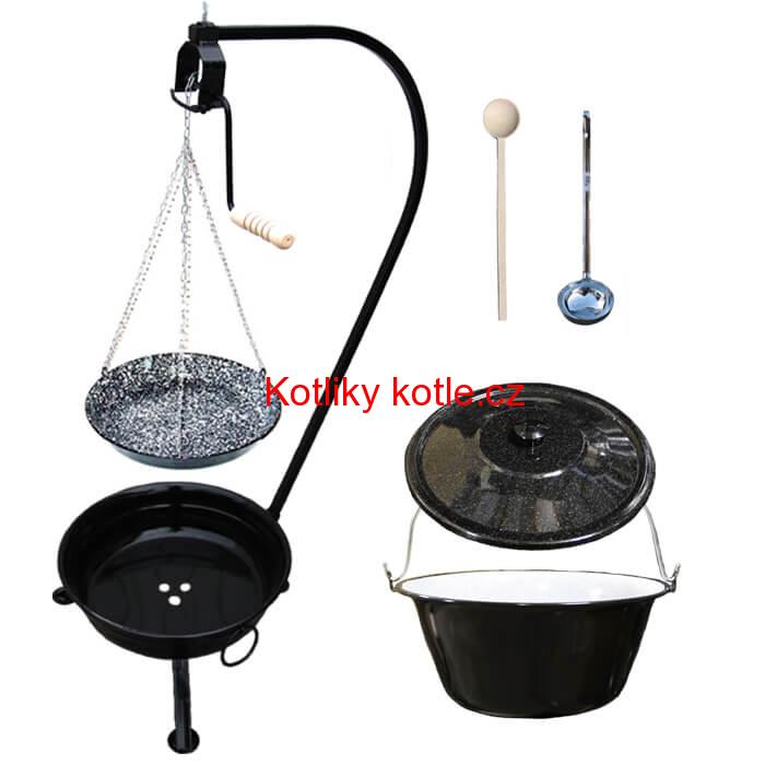 Smaltovaný kotlík 16 L + smaltovaná pánev a prenosne ohniště
