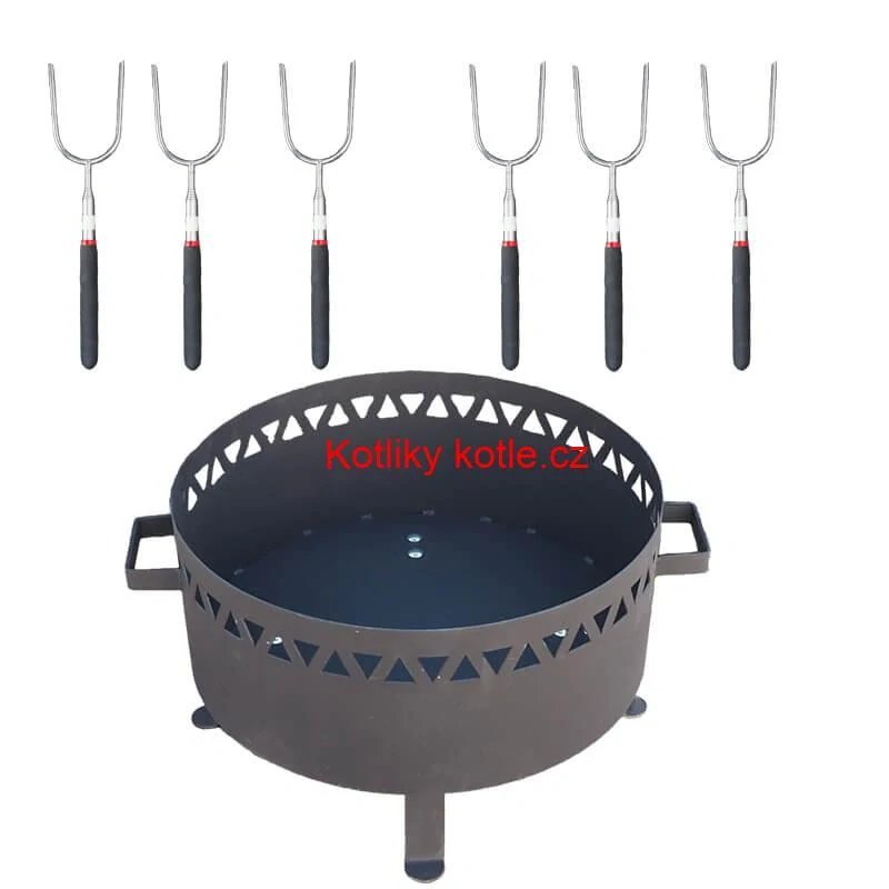 Přenosné ohniště kov (1,5 mm) FIFO žáruvzdorná barva PLUS 600 + Vidličky na opékání teleskopické 6 ks