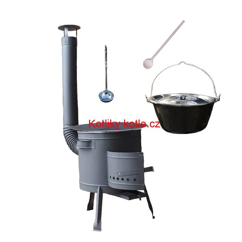 Smaltovaný kotlík 22 L + litinová pánev 45 cm + nízká žáruvzdorná kotlina 42 cm PLUS 600
