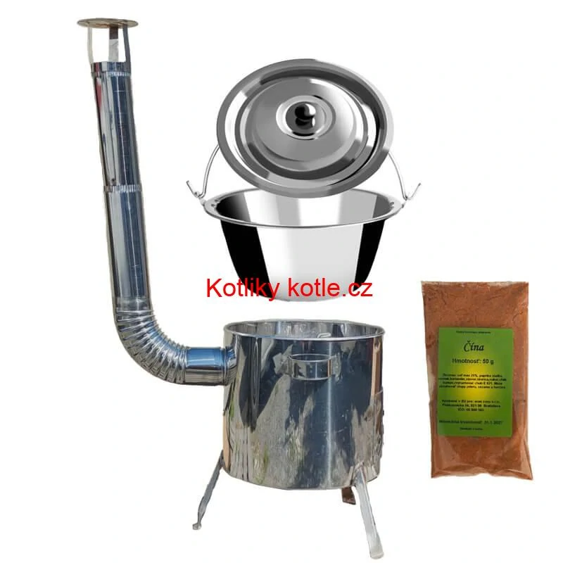 Nerezový kotlík 10 L (0,8 mm) + nerezová kotlina 31 INOX LUSTRO + Wok + koření 50 g