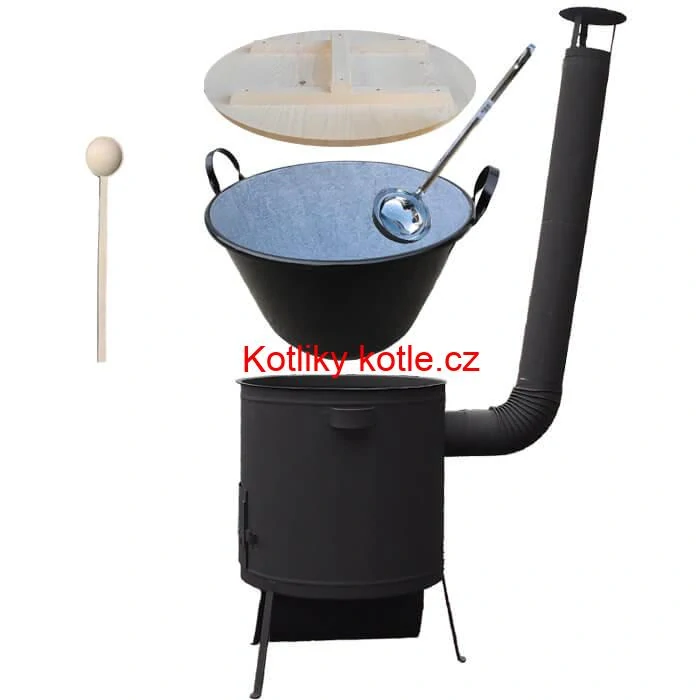 Smaltovaný kotel 100 L + žáruvzdorná kotlina 42 PLUS 600 4 MM + vařečka a naběračka BIG PARTY