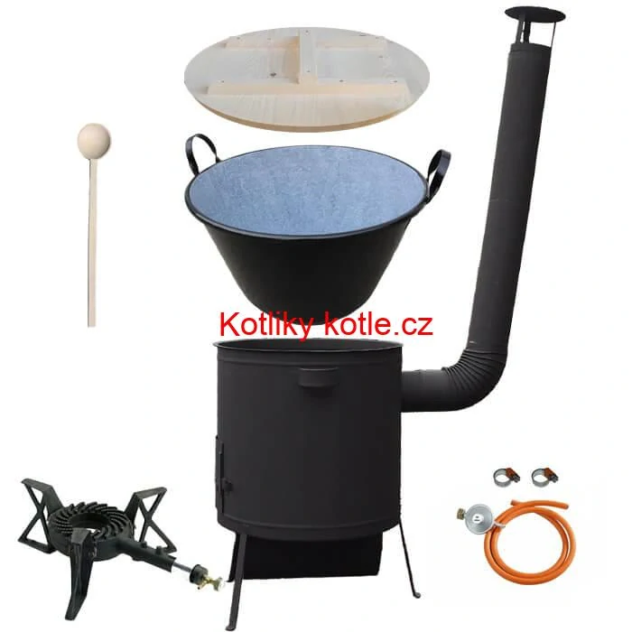 Zabijačkový smaltovaný kotel 100 L, žáruvzdorná kotlina 42 PLUS 600 4 MM, hořák 7 kW + vařečka