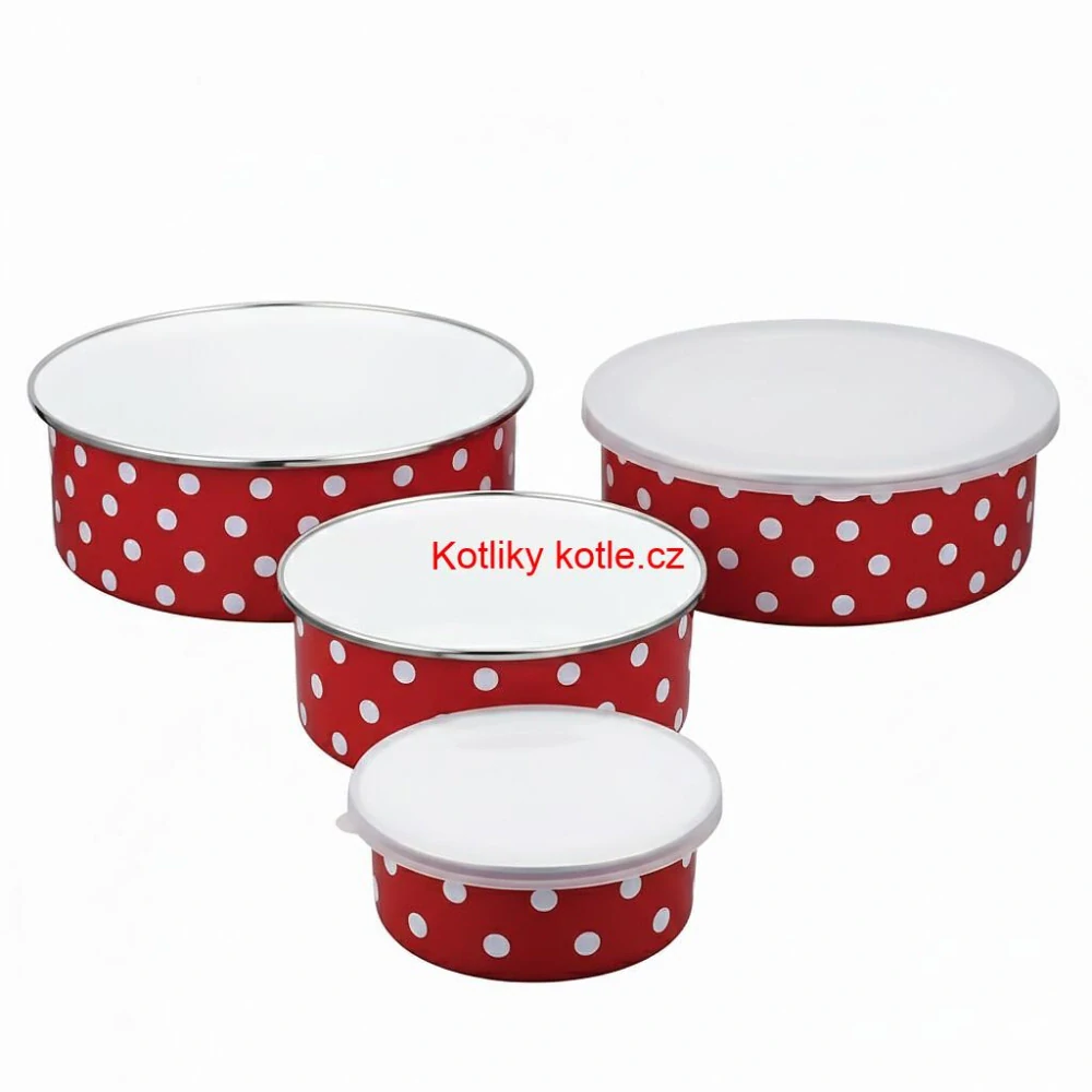 Smaltovaná sada 5 úložných dóz s tečkami