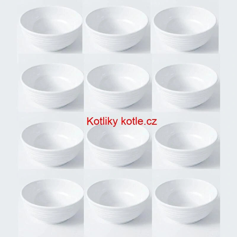 Sada 12 ks: Prémiové bílé misky s kamennou strukturou (750 ml)