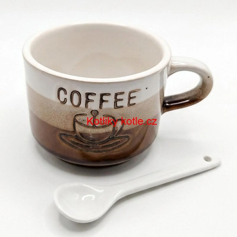 Keramický hrnek na kávu 150 ml COFFEE s lžičkou 1 ks