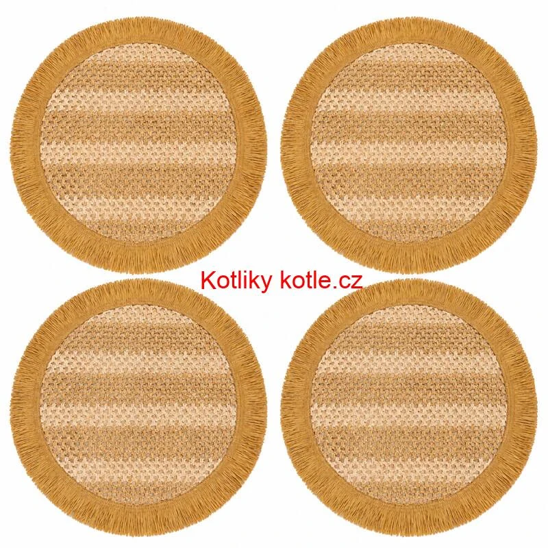 Kulaté přírodní podložky pod talíř se třásněmi 37 cm, 4 ks
