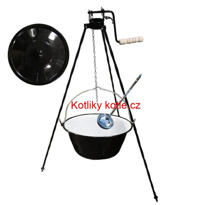 Smaltovaný kotlík 25 L + poklice + stojan s kladkou VAR