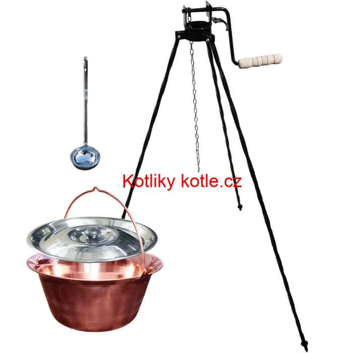 Měděný kotlík 14 L (1,2 mm) + poklice + stojan s kladkou VAR