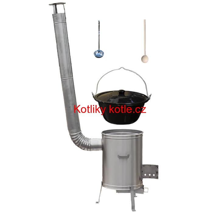 Smaltovaný kotlík 13 L (1,2 mm) + nerezová kotlina 36 cm + vařečka a naběračka LUX