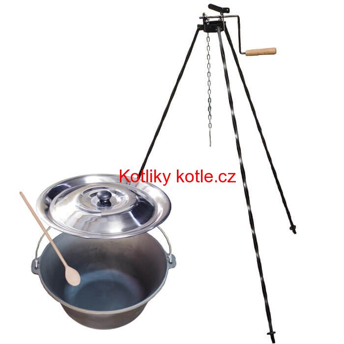 Litinový kotlík 22 L + stojan s kladkou VAR