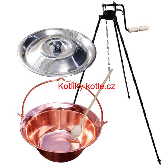 Měděný kotlík 30 L + stojan s kladkou VAR