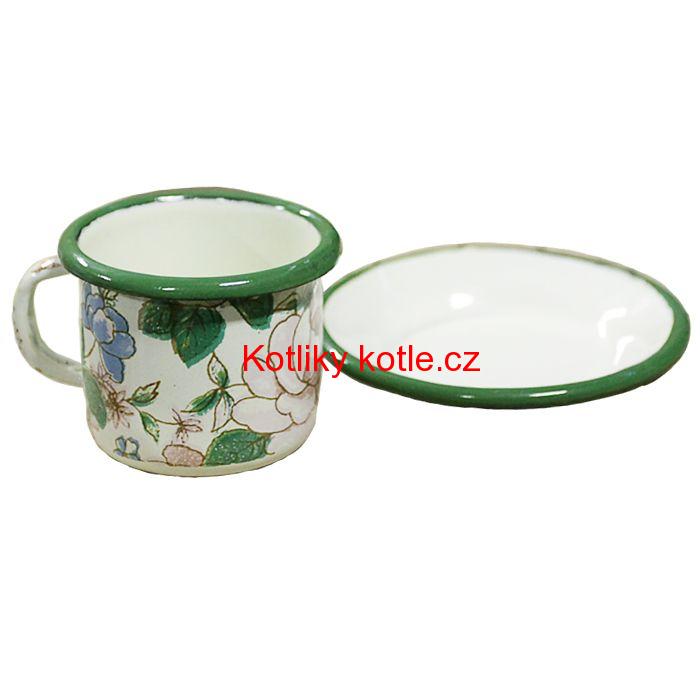 Smaltovaný šálek + podšálek