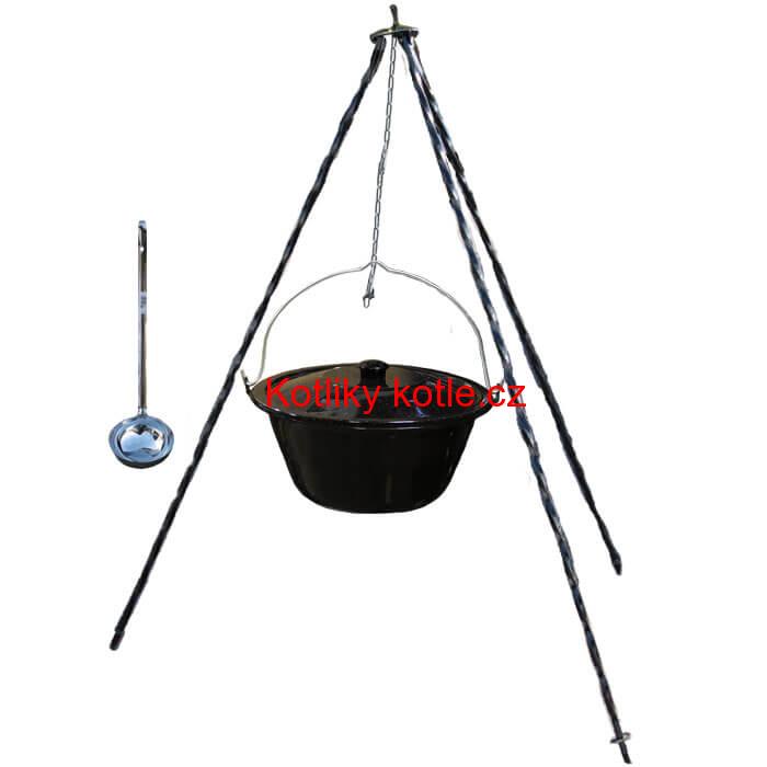 Smaltovaný kotlík 10 L poklice + trojnožka 1,20 m