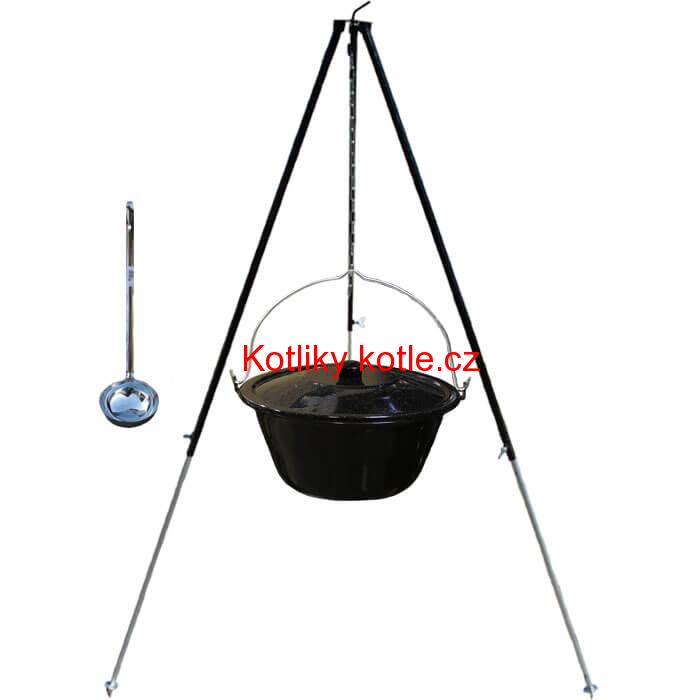 Smaltovaný kotlík 30 L poklice + teleskopická trojnožka 1,40 m