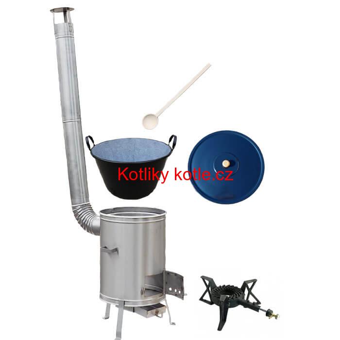 Zabijačkový smaltovaný kotel 80 L + nerezová kotlina 56 cm + hořák 7 kW