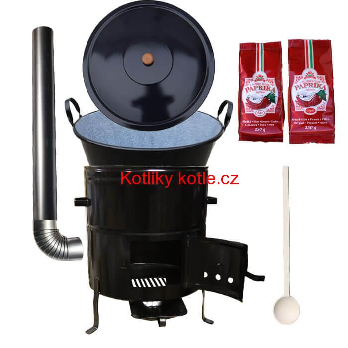 Smaltovaný kotel na guláš 100 L (1,2 mm) s oušky + kovová kotlina 60 cm a maďarská paprika MAX PARTY